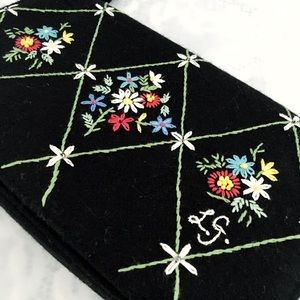 Lulu Guinness black wool handbag floral embroidery